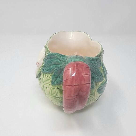 Vintage Bunny Lane By Strata White Rabbit Green Cabbage Easter Tea Pot W/ Lid - Picture 6 of 16